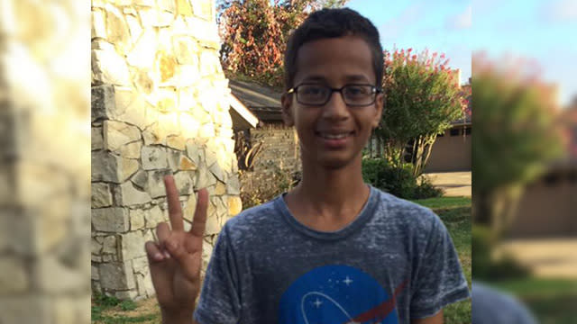 A Texas teen was arrested after the homemade clock he brought into class was mistaken for a "hoax bomb," and the Internet is fuming about it. Ahmed Mohamed, a 14-year-old Muslim student at MacArthur High School in Irving, made a clock out of a pencil case, and on Monday, he brought it into school to show his teachers. Rather than be praised for his efforts, the cops were called on him, as one of his teachers believed the device was suspicious and could be the infrastructure for a bomb. <strong>WATCH: President Obama Eats Wild Salmon Leftovers on Reality TV</strong> "They arrested me and told me I committed a crime of a hoax bomb -- a fake bomb," he told local news station WFAA. I expect they will have more to say tomorrow, but Ahmed's sister asked me to share this photo. A NASA shirt! pic.twitter.com/nR4gt992gB— Anil Dash (@anildash) September 16, 2015 Mohamed literally told them what he had created when he was questioned. "School resource officers questioned the student about his intentions and the reasons why he brought the device to school," Public Information Officer James McLellan wrote in a statement on behalf of the Irving Police Department. "The student would only say it was a clock and was not forthcoming at that time about other details." Ultimately, no charges were filed, but Mohamed was suspended from school for three days. In a press conference held in conjunction with the Irving Independent School District, Chief Larry Boyd said Mohamed should have been "forthcoming" with more of a description, as the device was "certainly suspicious in nature." Irving Police Department Though, admittedly, the clock didn't look like a typical time keeper, how does one get more forthcoming than the actual description of the object? The Irving Independent School District explained on Wednesday that they "will always take necessary precautions to protect our students and keep our school community as safe as possible." "Unfortunately, the information that has been made public to this point is very unbalanced," they wrote in a statement posted to the district's website. "We would provide additional factual information about the situation; however, we feel it's important to protect the student's right to privacy and we will abide by FERPA, the federal law that protects student information. If the family grants us written permission to release information, we will be happy to provide additional facts to the media at that time." Mohamed's story has gone viral, and social media is none too happy about the incident that many claim is racial profiling. The hashtag #IStandWithAhmed has been making the rounds, and he's received some pretty amazing responses since the incident occurred. The coolest of all has to be a tweet from President Barack Obama. "Cool clock, Ahmed. Want to bring it to the White House?" POTUS wrote on Wednesday. "We should inspire more kids like you to like science. It's what makes America great." Cool clock, Ahmed. Want to bring it to the White House? We should inspire more kids like you to like science. It's what makes America great.— President Obama (@POTUS) September 16, 2015 <strong>MORE: Georgia Mom's Letter to Anna Duggar Goes Viral</strong> If only Mohamed's teachers had been as proud as the president was. The incident has also scored Mohamed, who hopes to become an engineer, a scholarship to Space Camp USA at The U.S. Space & Rocket Center in Huntsville, Alabama. Creative minds are always welcome at Space Camp, and we appreciate donors who help them come. Someone has provided a scholarship for Ahmed.— SpaceCampUSA (@SpaceCampUSA) September 16, 2015 No one seems more surprised about the outpouring of love than the teen himself. Mohamed started a Twitter account Wednesday morning, embracing the #IStandWithAhmed hashtag by making it his username, and he already has over 43,000 followers. "Thank you for your support! I really didn't think people would care about a muslim boy. #Thankyouforstandingwithme #IStandWithAhmed," he tweeted. "We can ban together to stop this racial inequality and prevent this from happening again." Thank you fellow supporters. We can ban together to stop this racial inequality and prevent this from happening again pic.twitter.com/fBlmckoafU— Ahmed Mohamed (@IStandWithAhmed) September 16, 2015 Thank you for your support! I really didn't think people would care about a muslim boy. #Thankyouforstandingwithme #IStandWithAhmed— Ahmed Mohamed (@IStandWithAhmed) September 16, 2015 Just how grateful is Mohamed and his family? His father offered pizza to reporters waiting in front of their home. PIZZA! Because this may be the smartest, most supportive family ever. #AhmedMohamed family offers pizza to crowd of waiting media at his home #IStandWithAhmed pic.twitter.com/a268yBvLUz— Indian Stats (@Indian_stats) September 16, 2015 In addition to Obama, many government officials and celebrities have sung their praises for the young inventor, including Mark Zuckerberg. "Having the skill and ambition to build something cool should lead to applause, not arrest. The future belongs to people like Ahmed," the Facebook CEO wrote on his public profile. "Ahmed, if you ever want to come by Facebook, I'd love to meet you. Keep building." Presidential hopeful Hilary Clinton was equally as encouraging. "Assumptions and fear don't keep us safe—they hold us back. Ahmed, stay curious and keep building," she tweeted. Assumptions and fear don't keep us safe—they hold us back. Ahmed, stay curious and keep building. https://t.co/ywrlHUw3g1— Hillary Clinton (@HillaryClinton) September 16, 2015 <strong>MORE: President Obama Invites The Black Keys to The White House</strong> See even more tweets from Mohamed's famous supporters below. Seeing that kid in his NASA shirt being handcuffed for an invention he is proud of is so heartbreaking. #IStandWithAhmed— Kumail Nanjiani (@kumailn) September 16, 2015 #IStandWithAhmed cause I was once a brown kid in the south too. Plus sure he'll lead an amazing life & I'm trying to get in the bio pic game— Aziz Ansari (@azizansari) September 16, 2015 But was Ahmed building a BLACK clock? #IStandWithAhmed— Patton Oswalt (@pattonoswalt) September 16, 2015 We need to be encouraging young engineers, not putting them in handcuffs. #IStandWithAhmed— Arne Duncan (@arneduncan) September 16, 2015 When my brother was a teenager he built an oscilloscope and no one thought he was a terrorist. Or even a communist. #IStandWithAhmed— Judy Blume (@judyblume) September 16, 2015 I like clocks. And tiger holograms. And robots too. #IStandWithAhmed RT @questlove: Nerds Unite. #IStandWithAhmed http://t.co/7hJxN4IB4T— Sophia Bush (@SophiaBush) September 16, 2015 My hobbies include ham radio & building kits like this clock @IStandWithAhmed #IStandWithAhmed KK4INZ #STEM pic.twitter.com/Yh4OGHgDjs— Craig Fugate (@CraigatFEMA) September 16, 2015 It is heartening to see the scientific community reach out to him, though. #IStandWithAhmed— Mara Wilson (@MaraWritesStuff) September 16, 2015 I want to live the rest of my life with a president who knows to say "Cool clock, Ahmed". #IStandWithAhmed— Guy Branum (@guybranum) September 16, 2015 #IStandWithAhmed because creativity should be celebrated, not punished. Nobody should be judged for being different. #NOH8— Adam Bouska (@bouska) September 16, 2015