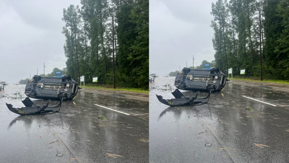 Two people in a car were flipped upside down by a tornado caused by Hurricane Idalia in South Carolina (Goose Creek Police Department)