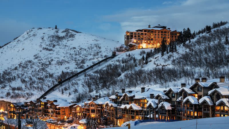 The St. Regis Deer Valley on Sunday, March 26, 2023. The luxury hotel sits above Deer Valley Resort near Park City.