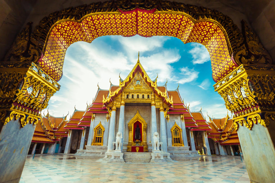 Beautiful Thai MArble Buddhist Temple Wat Benjamaborphit, temple in Bangkok, Thailand