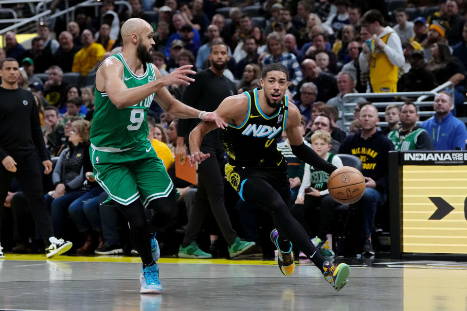 Tyrese Haliburton能否突破綠衫軍銅牆鐵壁般的後場防守？(Photo by Dylan Buell/Getty Images)