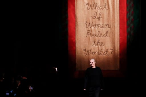 Dior designer Maria Grazia Chiuri: "What if women ruled the world?" was embroidered on a banner hung in the womb-like space