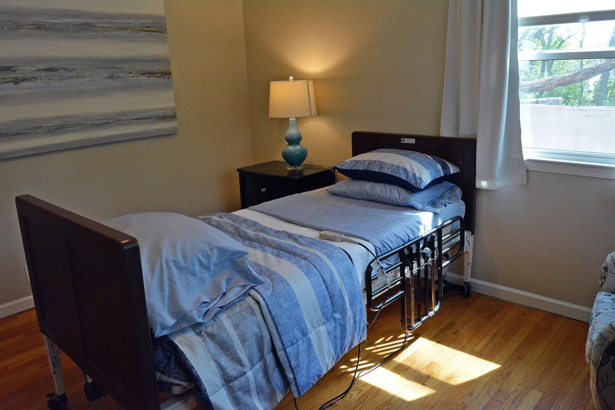 A view of one of two bedrooms at the Caring Hearts and Hands of Columbia end-of-life care home at 1307 W. Broadway. The organization held an open house Friday, with an expectation of receiving the first referrals from hospice care providers Monday.
