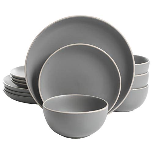 Gibson Home Rockaway 12-Piece Dinnerware Set Service for 4, Grey Matte - 114388.12RM (Amazon / Amazon)