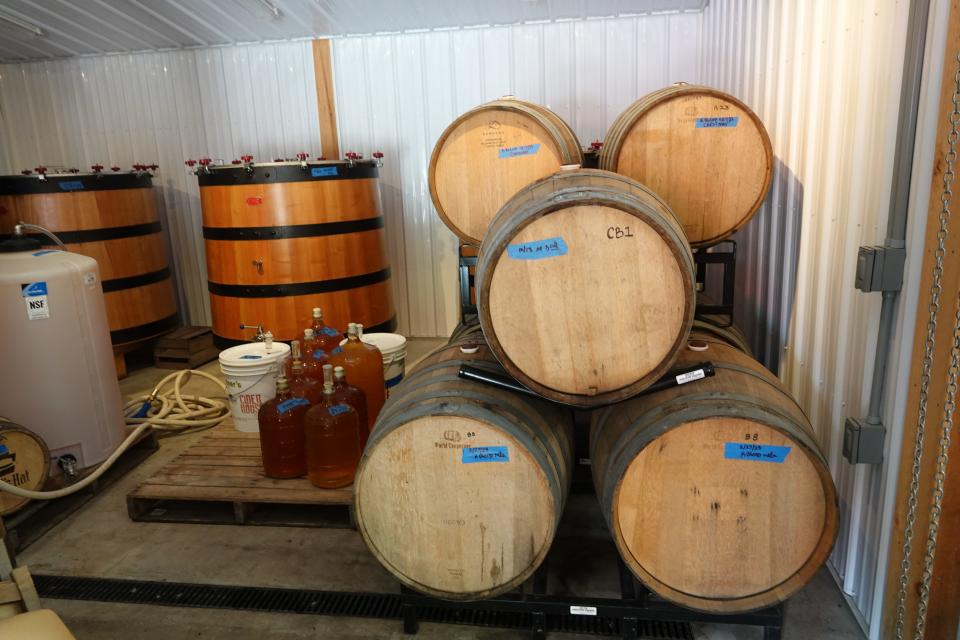 Manoff Market Cidery ages their cider for about a year in wooden barrels.