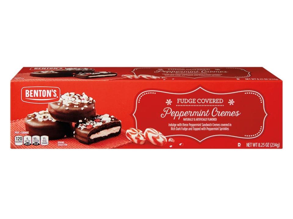 box of chocolate covered peppermint sandwich cookies from aldi