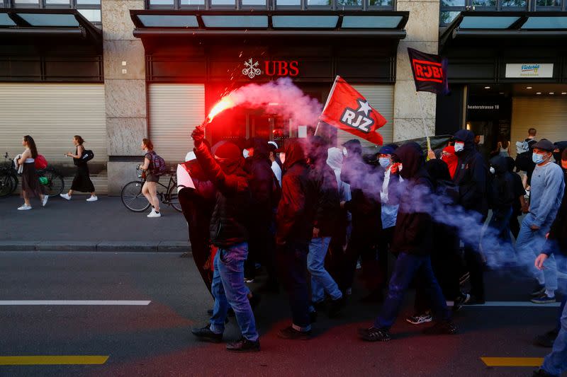 Demonstration against the upcoming World Economic Forum (WEF) in Zurich