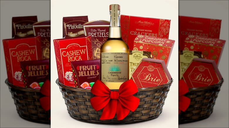 Basket with Casamigos reposado and treats