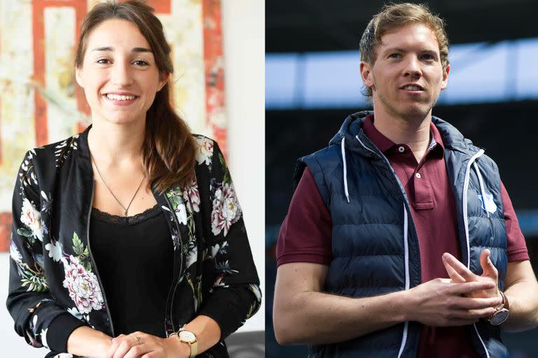 Lena Wurzenberger, periodista de Bild, y Julian Nagelsmann, entrenador de Bayern Munich, de Alemania