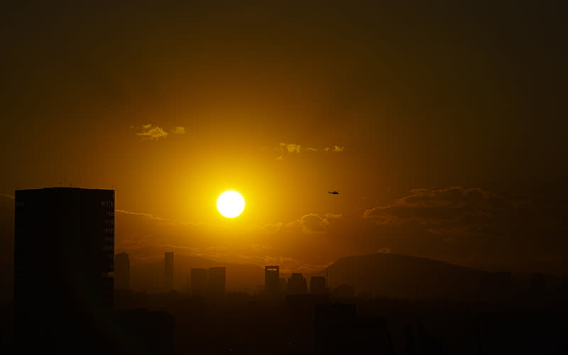 Mexico City skyline as seen at sunset