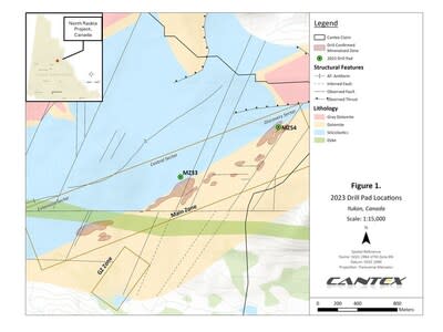 Figure 1.  2023 Drill pad locations. (CNW Group/Cantex Mine Development Corp.)