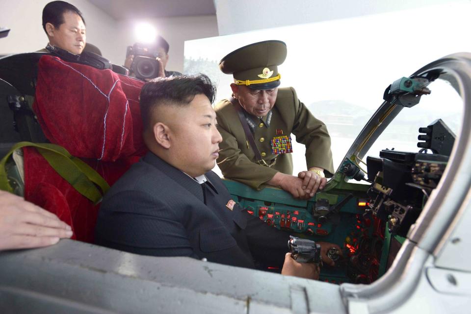 North Korean leader Kim Jong Un inspects the Korean People's Army (KPA) Air and Anti-Air Force Unit 447 in an updated photo released by Korean Central News Agency (KCNA) in May 2014.