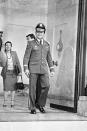 <p>Panama Army Forces Chief of Staff Gen. Manuel Antonio Noriega leaves the Élysée presidential palace in Paris after a meeting with French President Francois Mitterrand, June 19, 1984. (AP Photo/Herve Merliac) </p>