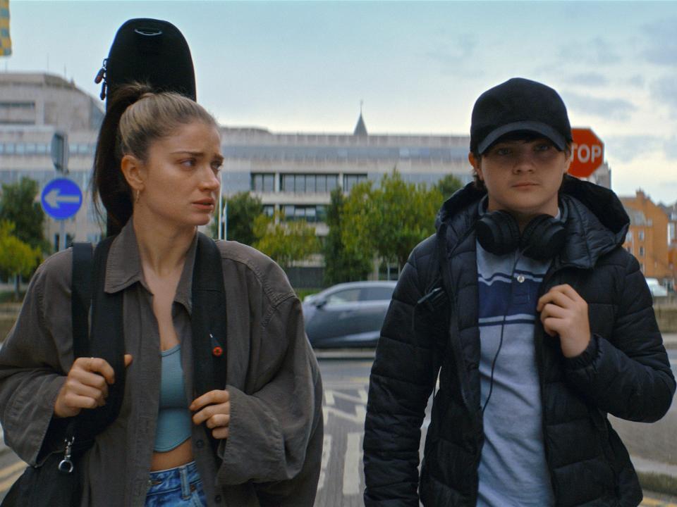 Eve Hewson and Orén Kinlan in a scene from flora and son