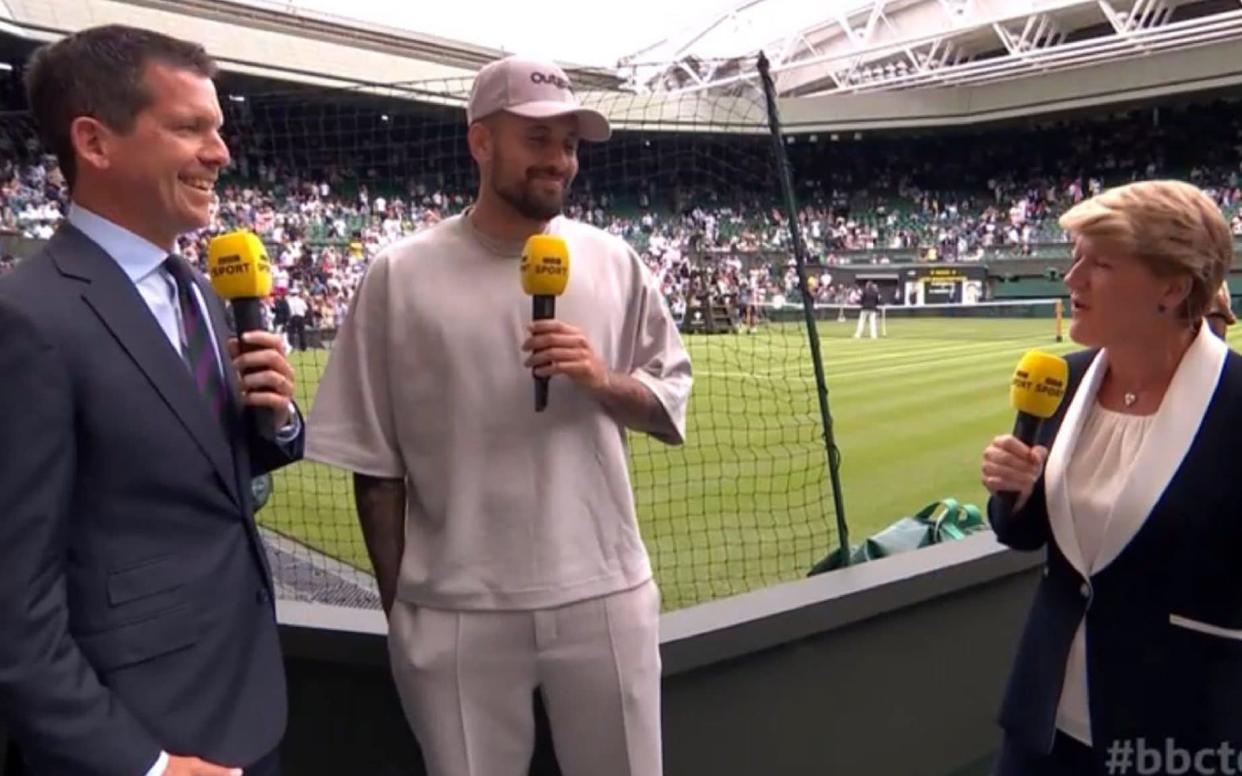 (left to right) Tim Henman, Nick Kyrgios and Clare Balding