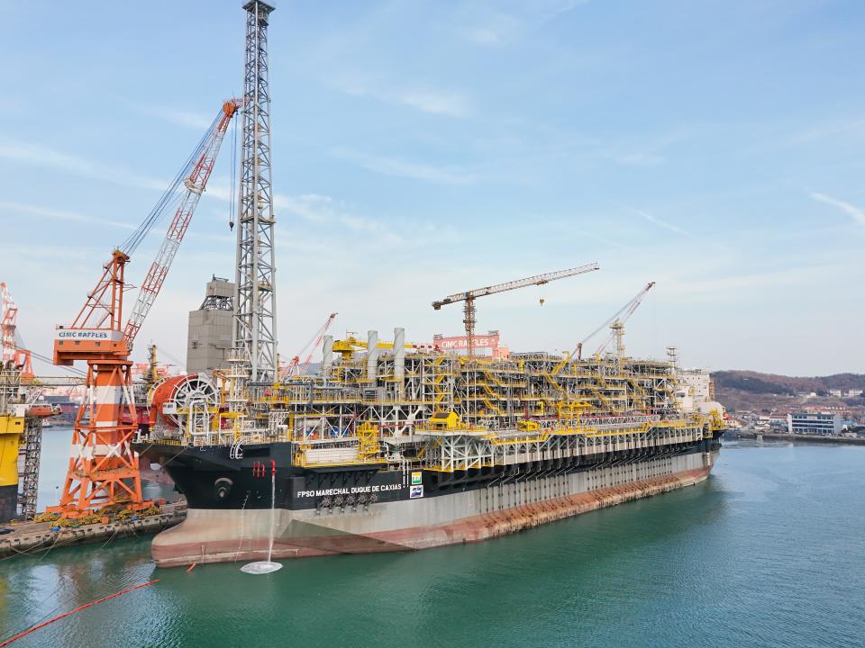 The ''Marechal Duque de Caxias'' FPSO is being prepared for delivery at the CIMC Raffles Yantai construction base in Yantai, China, on January 19, 2024. (Photo by Costfoto/NurPhoto via Getty Images)