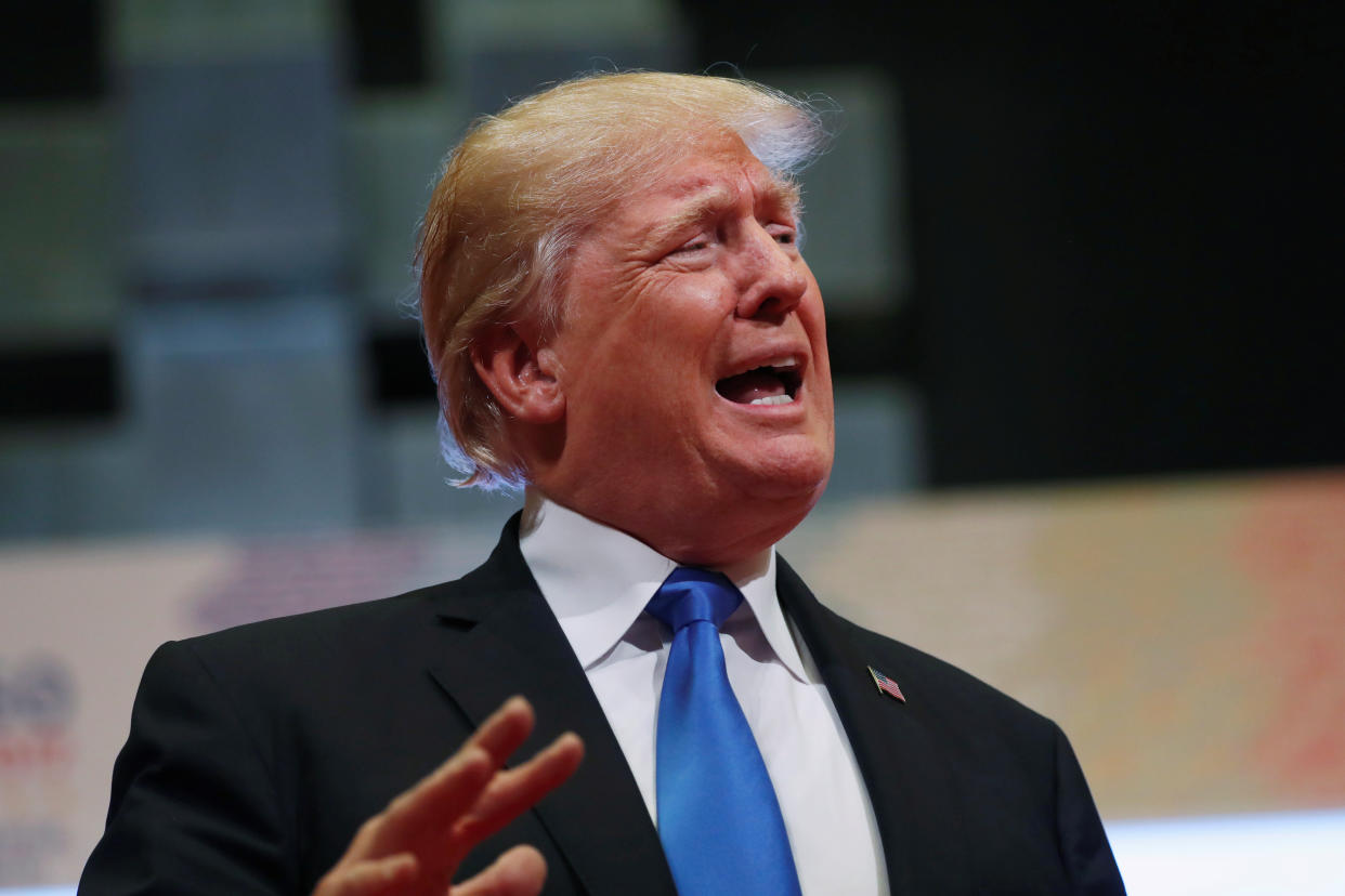 President Trump makes remarks to the media as he attends the 12th East Asia Summit in Manila, Philippines, on Tuesday. (Photo: Jonathan Ernst/Reuters)