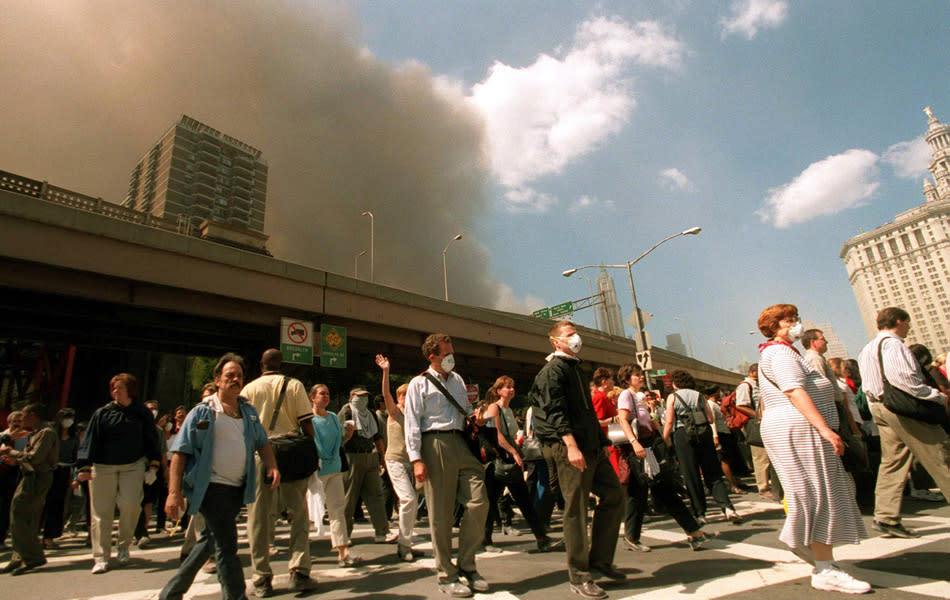 New Yorkers are stunned after the Terrorist attacks on the World Trade Center. (Photo by Jennifer S. Altman/WireImage)