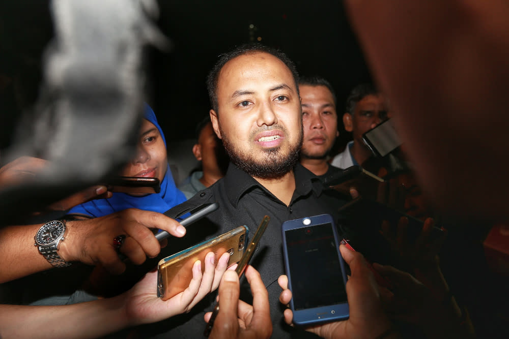 Perak PKR chairman Farhash Wafa Salvador Rizal Mubarak speaks to media as he leaves Anwar Ibrahim house in Segambut February 23, 2020. — Picture by Ahmad Zamzahuri