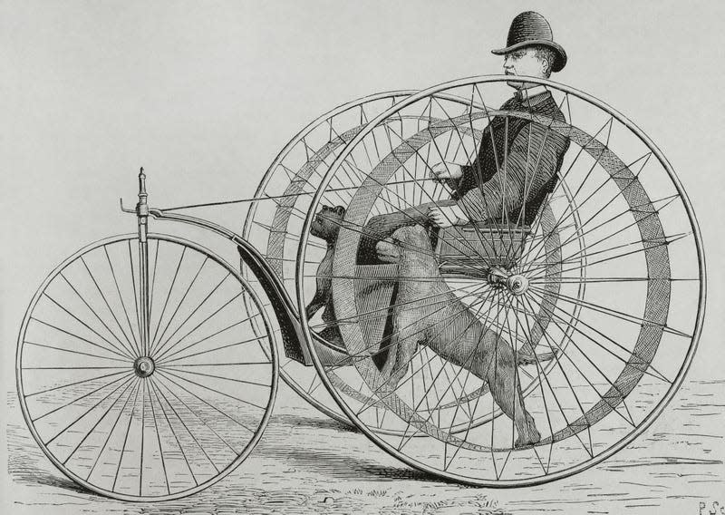 The Cynophere, a dog-powered velocipede, was invented by the French mechanic Narcisse Huret and patented on December 14, 1875. - Illustration: Universal History Archive/Universal Images Group (Getty Images)