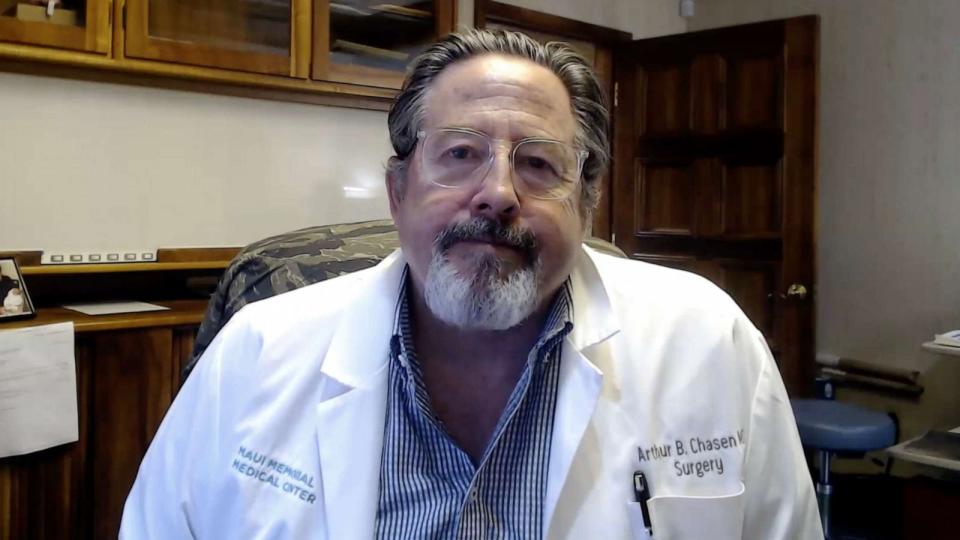 PHOTO: Dr. Art Chasen, the trauma medical director at Maui Memorial Medical Center, speaks with ABC News, Aug. 11, 2023, about seeing patients impacted by the wildfires. (ABC News)