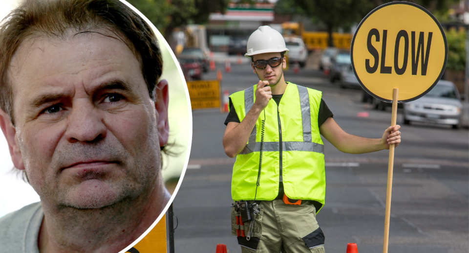 CFMEU Victorian secretary John Setka next to road traffic controller