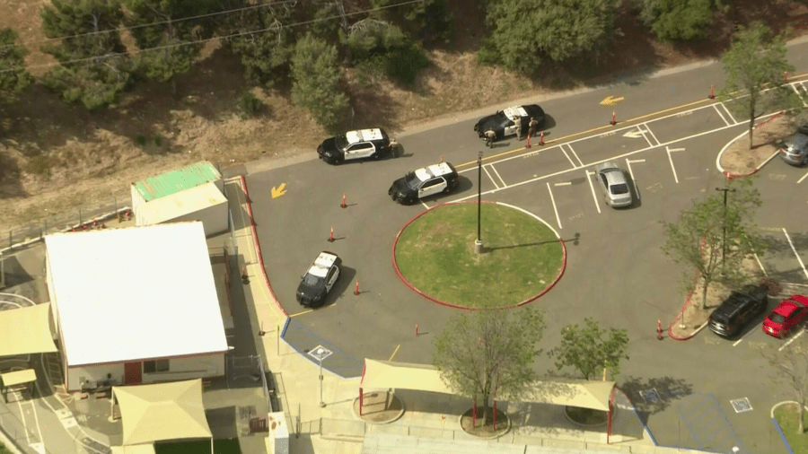 Deputies respond to a BB gun shooting at an elementary school in Santa Clarita on April 24, 2024.