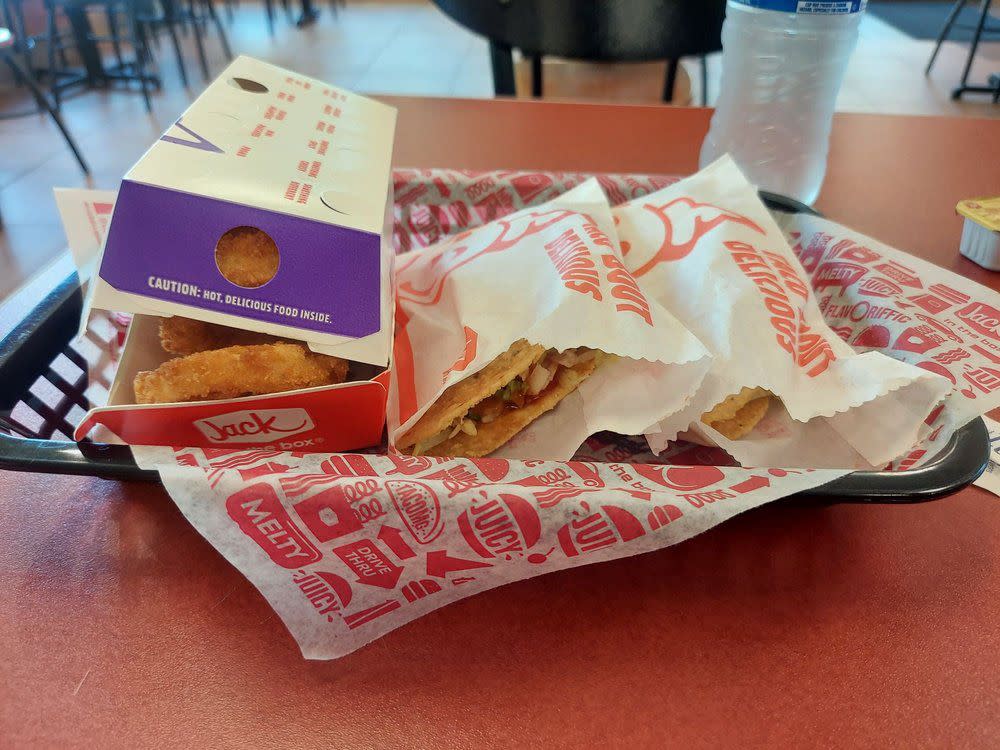 tacos and onion rings from jack in the box