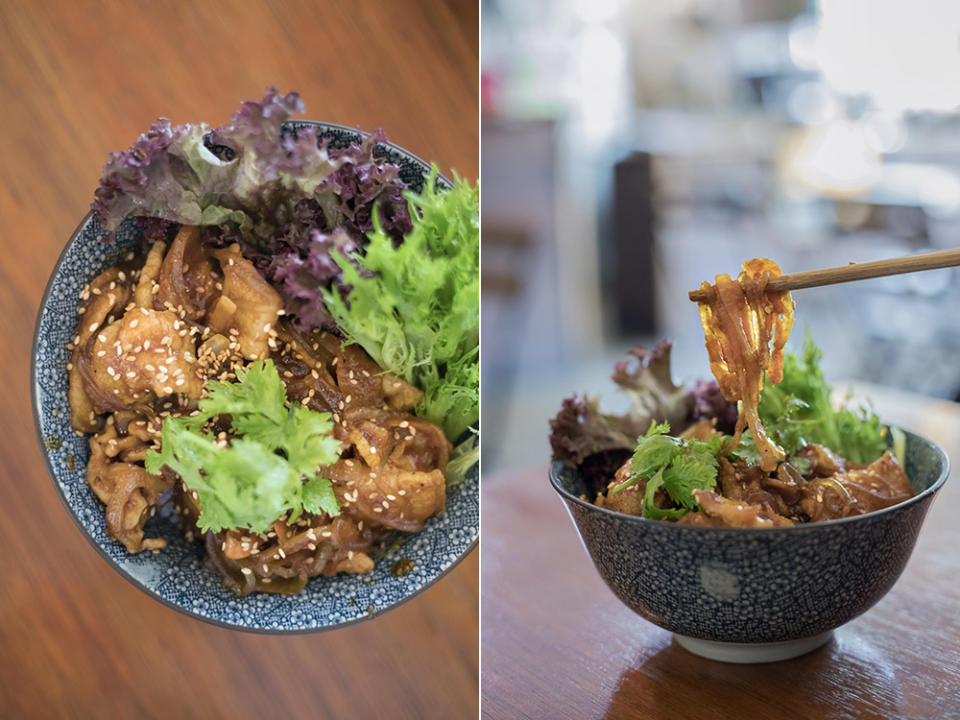 Crunchy and slippery, spicy and savoury – the pork bulgogi bowl is a feast of flavours and textures.