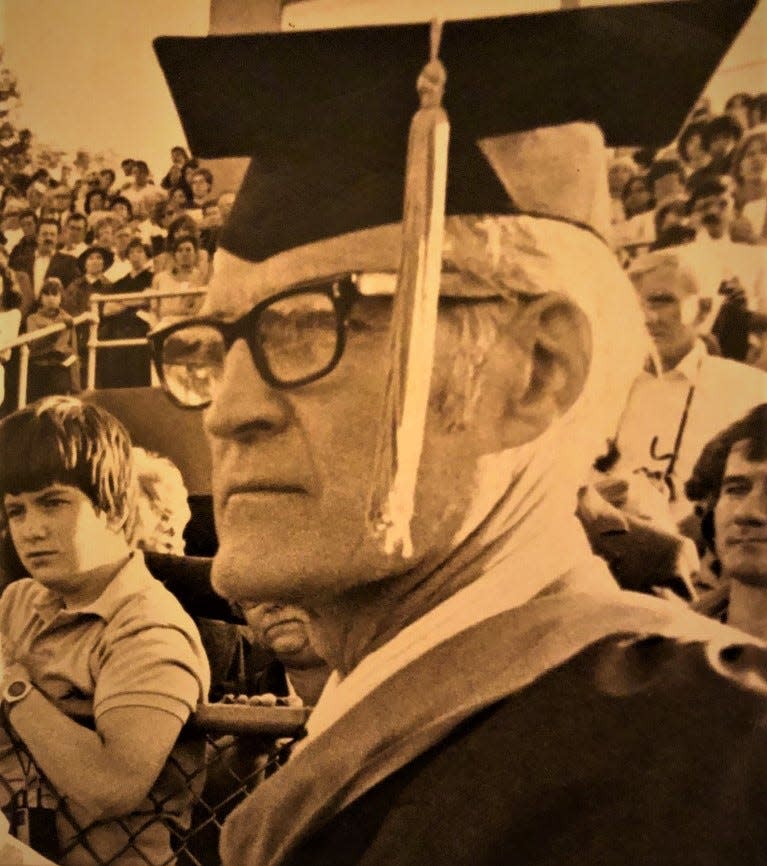 Quincy High School Principal Lloyd Hill Sr. at graduation ceremonies in 1982.