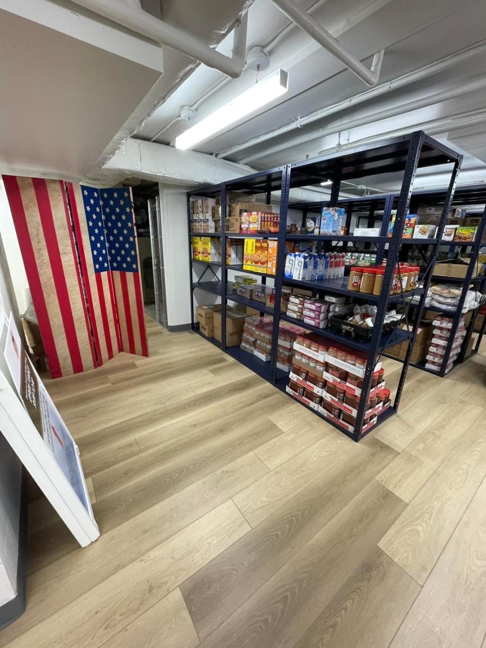 The food pantry at the Montachusett Veterans Outreach Center after "George to the Rescue" renovations.