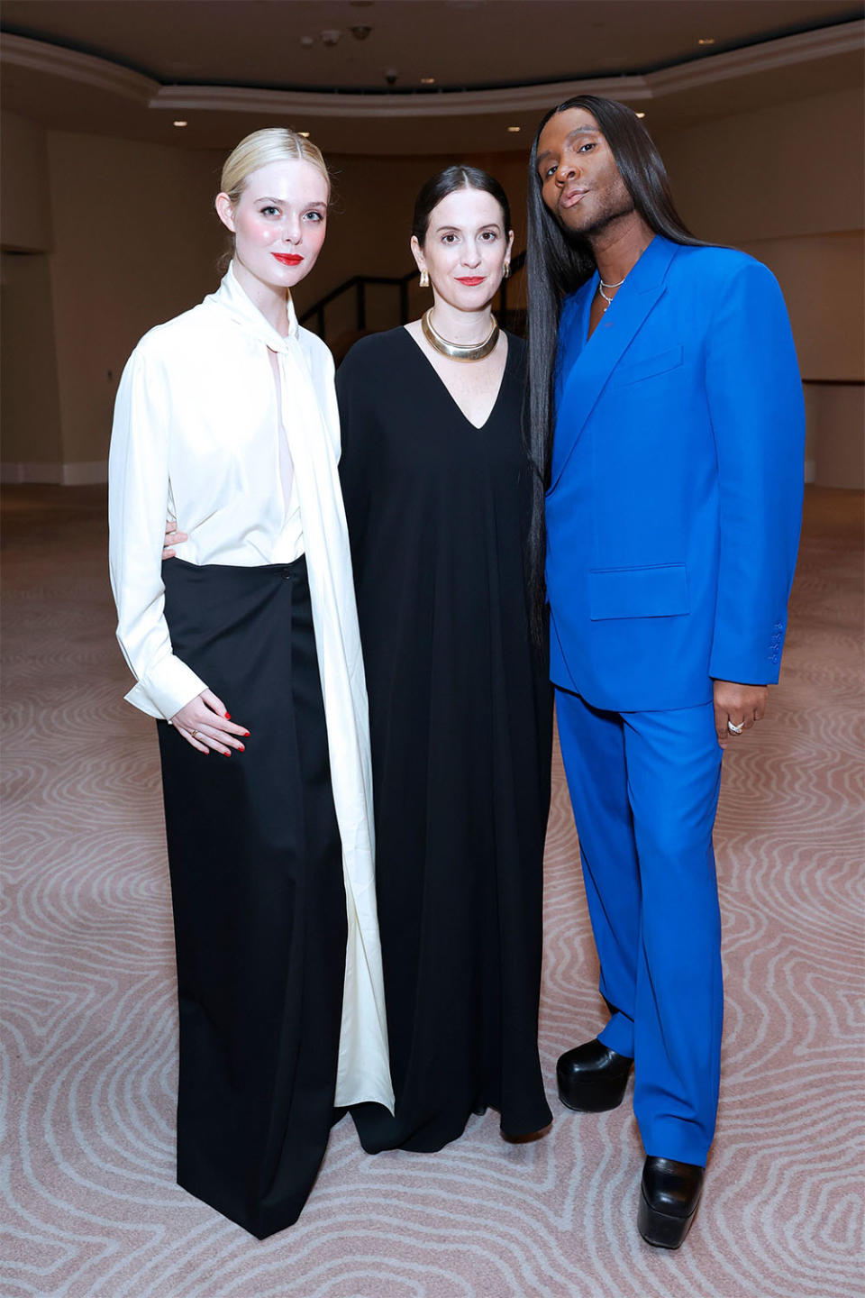 Elle Fanning, Sara Moonves and Law Roach attend The Daily Front Row's Seventh Annual Fashion Los Angeles Awards at The Beverly Hills Hotel on April 23, 2023 in Beverly Hills, California.