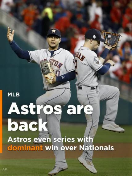 Astros even series with dominant win over Nationals