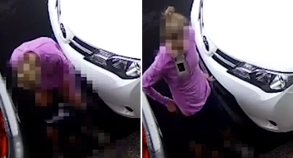 A lady caught pooping on CCTV the swanky suburb of Paddington in Sydney's inner-east. 