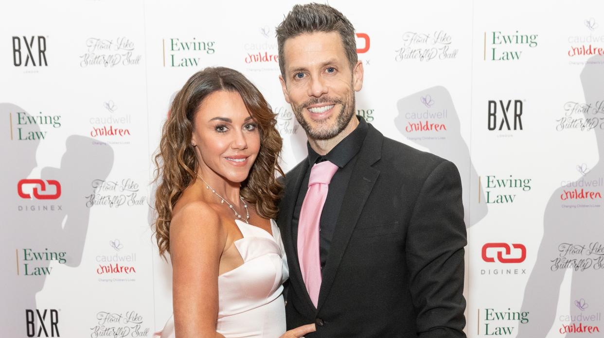 Michelle Heaton and husband Hugh Hanley in November 2019 when the singer was hiding her addiction. (Getty Images)