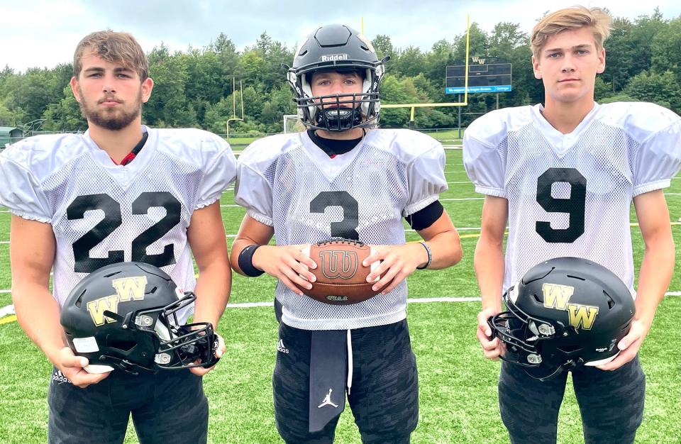Western Wayne veterans Carter Mistishin (22), Frankie Leyshon (3) and Ethan Grodack (9) will step up into leadership roles this fall during the 2023 Lackawanna Football Cpnverence campaign.