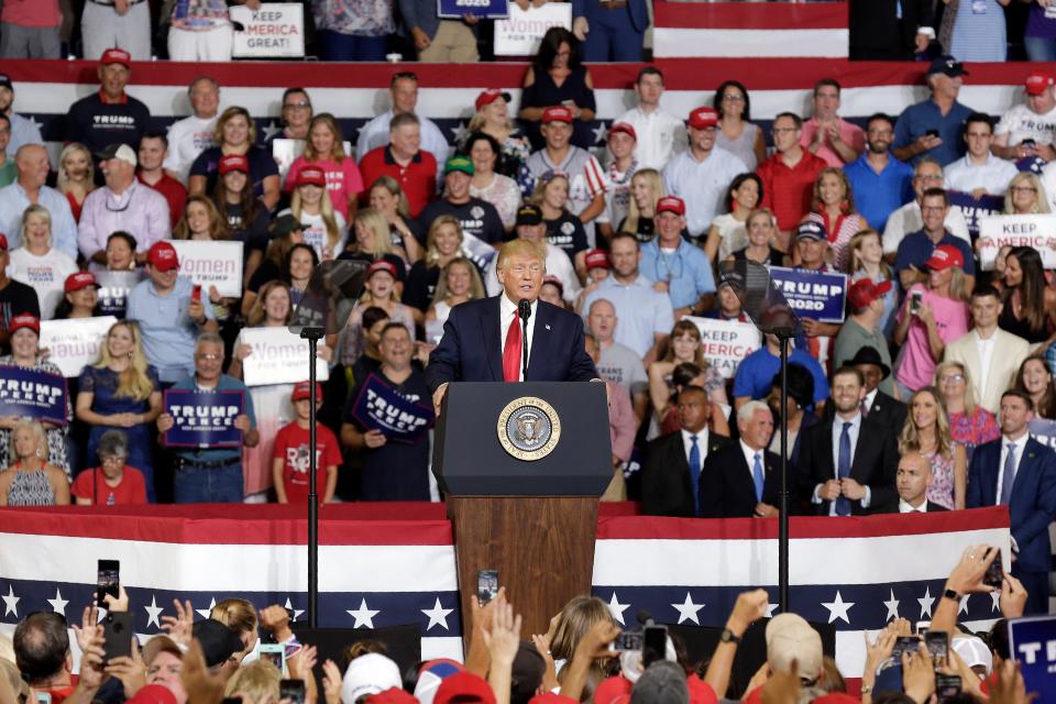 President Trump speaks at a campaign rally in Greenville, N.C., Wednesday, July 17, 2019.