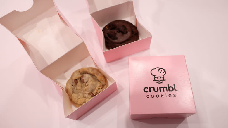 Crumbl cookies in boxes