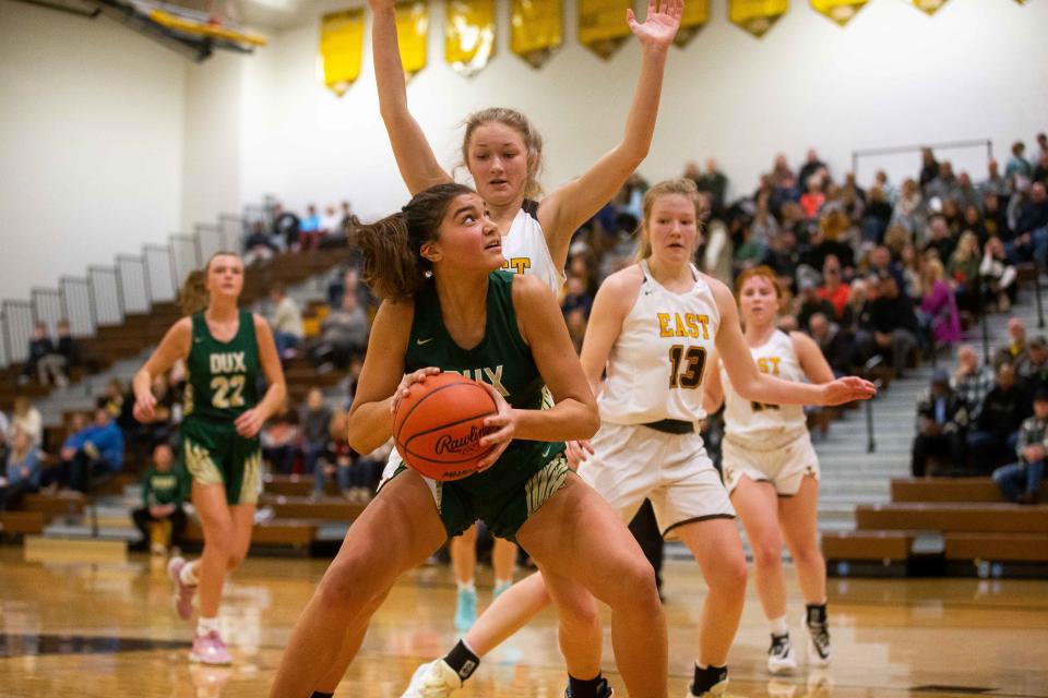 West's Georgia Kuyers looks to score in the paint Friday, Jan. 6, 2023, at Zeeland East High School. 