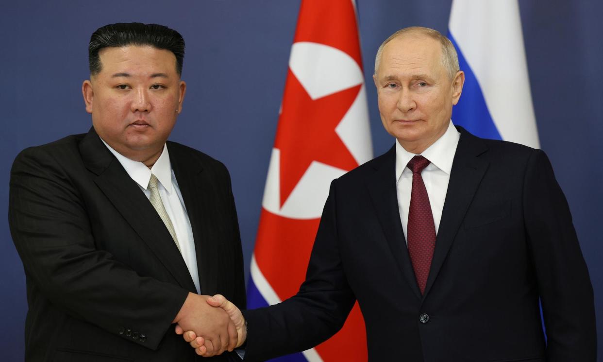 <span>Kim Jong-un with Vladimir Putin last September. The Russian president is travelling with senior figures in arms procurement and the military.</span><span>Photograph: Vladimir Smirnov/AP</span>