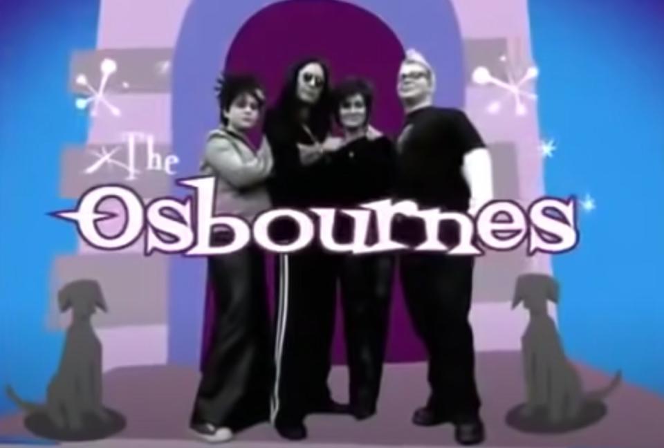 A still of the Osbourne family from the intro of their MTV reality TV series, "The Osbournes"