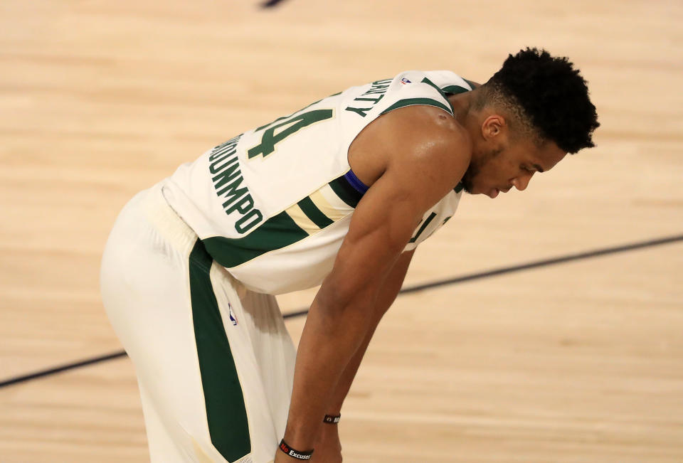 Bucks superstar Giannis Antetokounmpo can flex his leverage on roster decisions this offseason. (Mike Ehrmann/Getty Images)