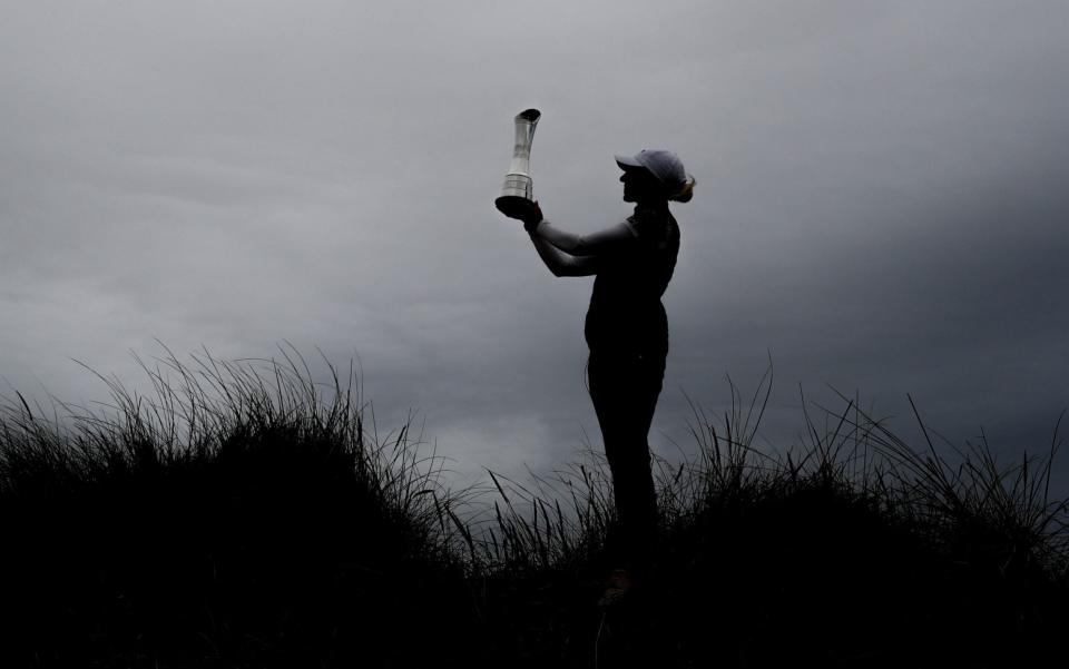 Sophia Popov of Germany poses with the trophy following victory in the final round on Day Four of the 2020 AIG Women's Open at Royal Troon on August 23, 2020 in Troon, Scotland. - GETTY IMAGES