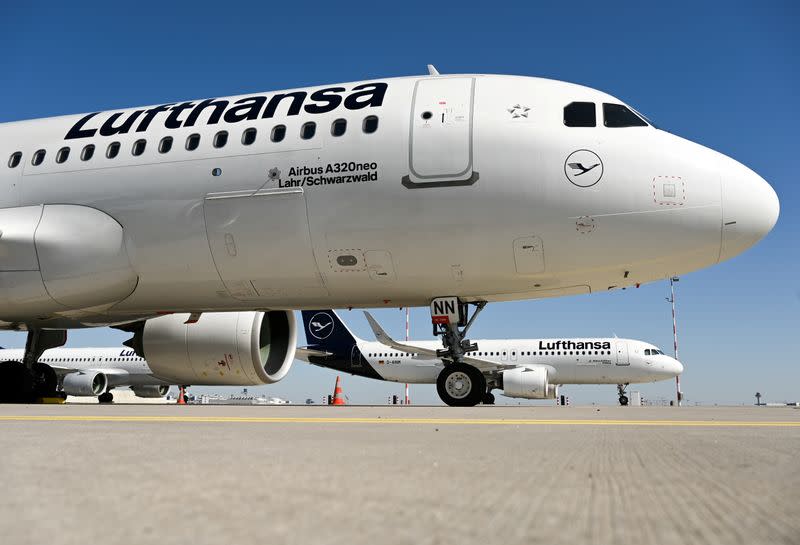 FILE PHOTO: A Lufthansa plane parked in Frankfurt, Germany