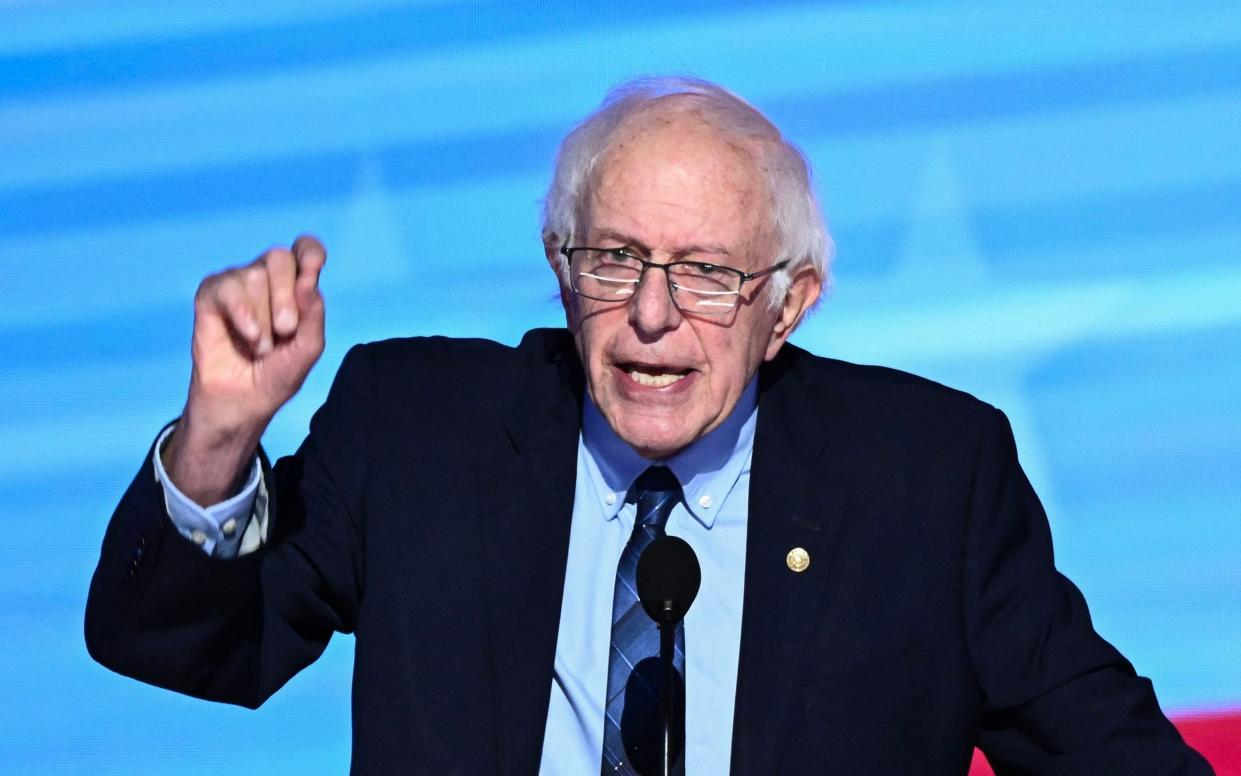 Bernie Sanders, Independent from Vermont, speaks on the second day of the Democratic National Convention