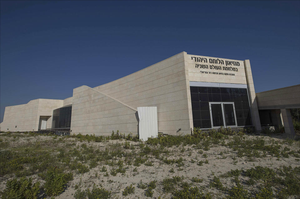 This April 18, 2017 photo, shows the unfinished museum honoring Jewish World War II veterans, in Latrun, Israel. Israel's prime minister said Sunday Feb. 17, 2019 that his government will allocate the necessary funds to complete the long-promised establishment of a museum honoring Jewish World War II veterans. Netanyahu said Sunday he has "immense respect" for the Jewish fighters and they "deserve" a memorial. (AP Photo/Tsafrir Abayov)