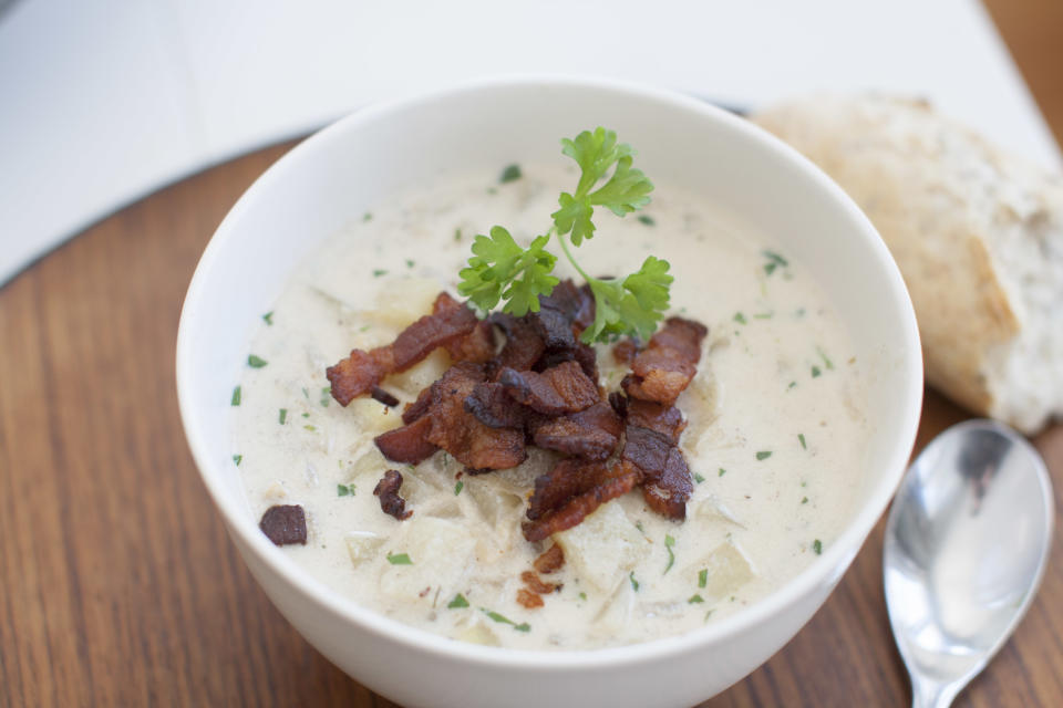 This March 24, 2014 photo shows tarragon fennel clam chowder in Concord, N.H. (AP Photo/Matthew Mead)