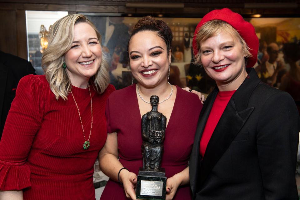 Lynette Linton, centre, winner of the Best Director award for Blues for an Alabama Sky, with Josie Rourke, left, and Martha Plimpton (Lucy Young)