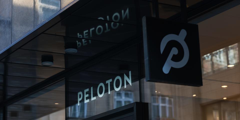 The exterior of a Peloton store is seen on February 05, 2022 in Dusseldorf, Germany.