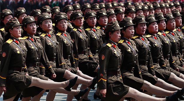 <span class="article-figure-source">Military officers marching in Pyongyang during a military parade. Photo: AP</span>